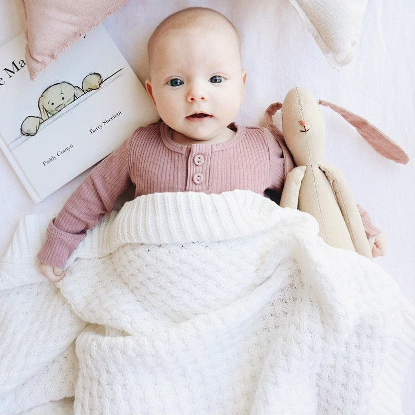 Diamond Knit Baby Blanket White Mini Haven