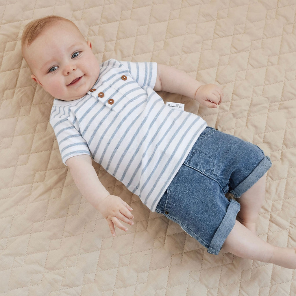 SS25 - Rib Henley Top - Blue Stripe