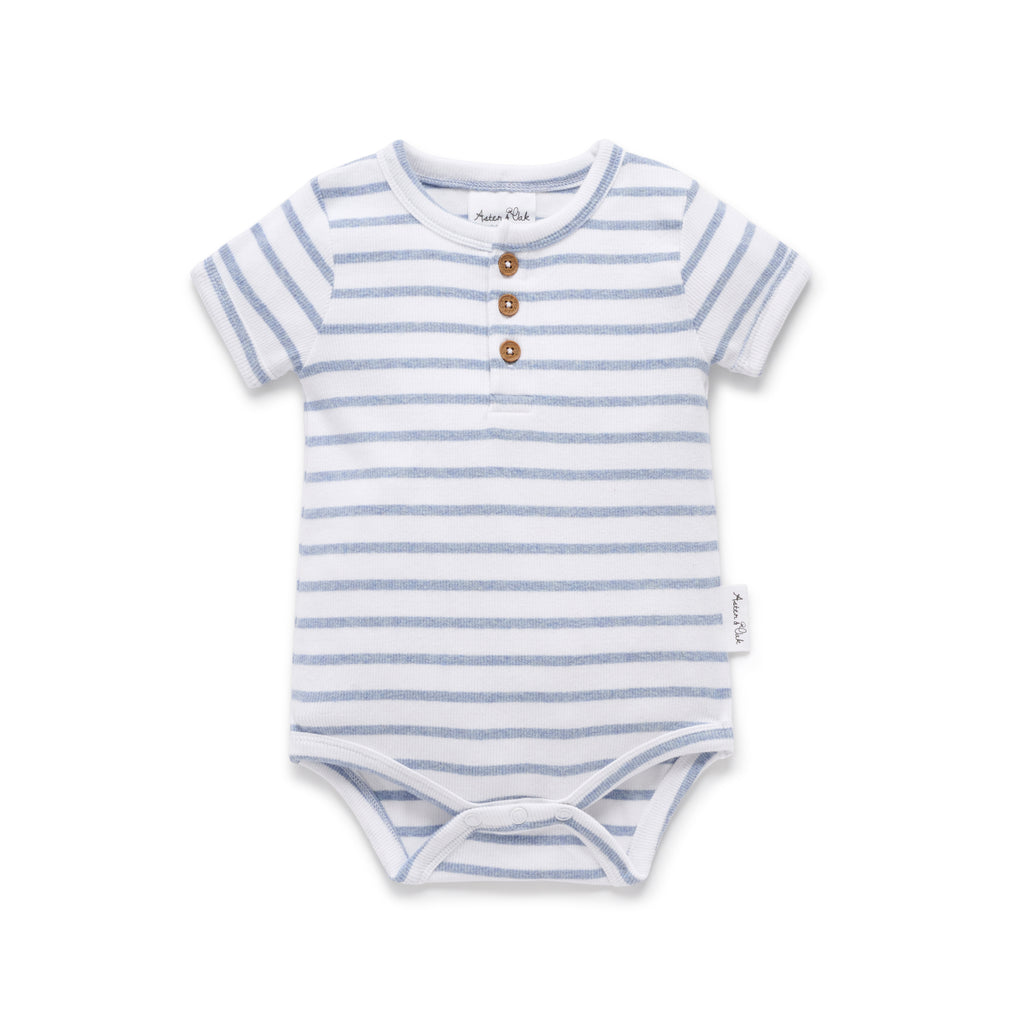 SS25 - Rib Henley Onesie - Blue Stripe