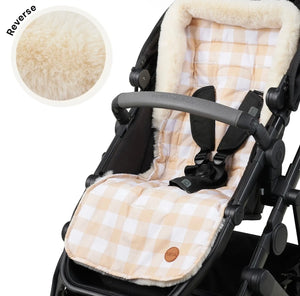 OiOi Reversible Pram Liner - Beige Gingham/Cozy Fleece