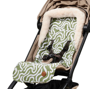 OiOi Reversible Pram Liner - Green Squiggles/Cozy Fleece