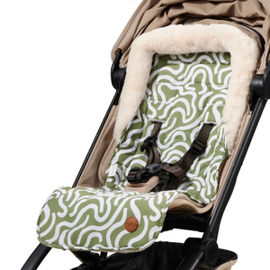 OiOi Reversible Pram Liner - Green Squiggles/Cozy Fleece