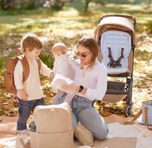 OiOi Reversible Pram Liner - Mediterranean/Blue Check