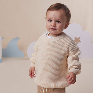 Oversized Cotton Knit Jumper - Cream