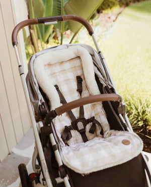 OiOi Reversible Pram Liner - Beige Gingham/Cozy Fleece