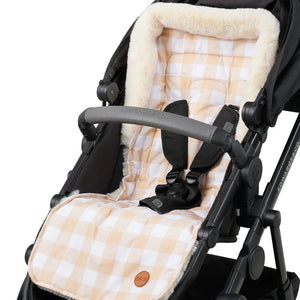 OiOi Reversible Pram Liner - Beige Gingham/Cozy Fleece
