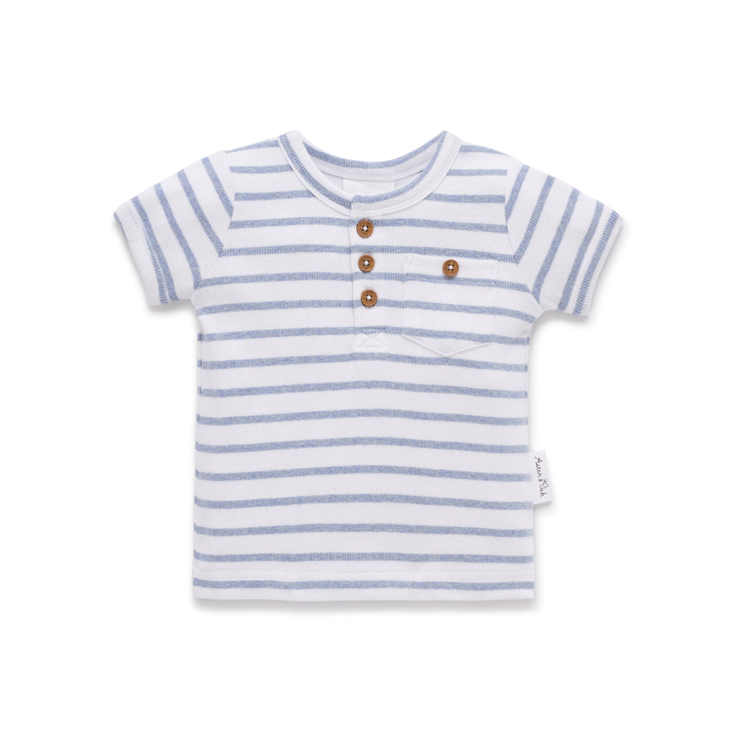 SS25 - Rib Henley Top - Blue Stripe