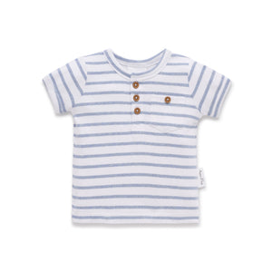 SS25 - Rib Henley Top - Blue Stripe