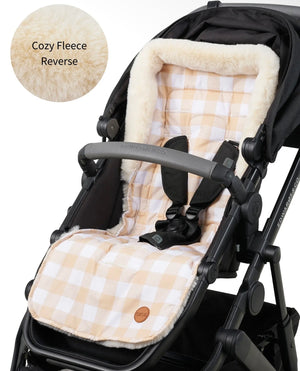 OiOi Reversible Pram Liner - Beige Gingham/Cozy Fleece