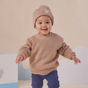 Oversized Cotton Knit Jumper - Hazelnut