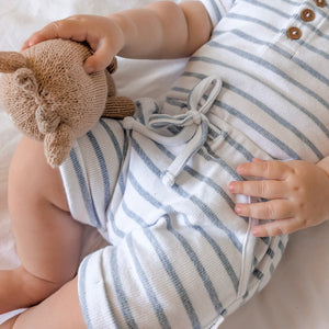 SS25 - Rib Henley Onesie - Blue Stripe