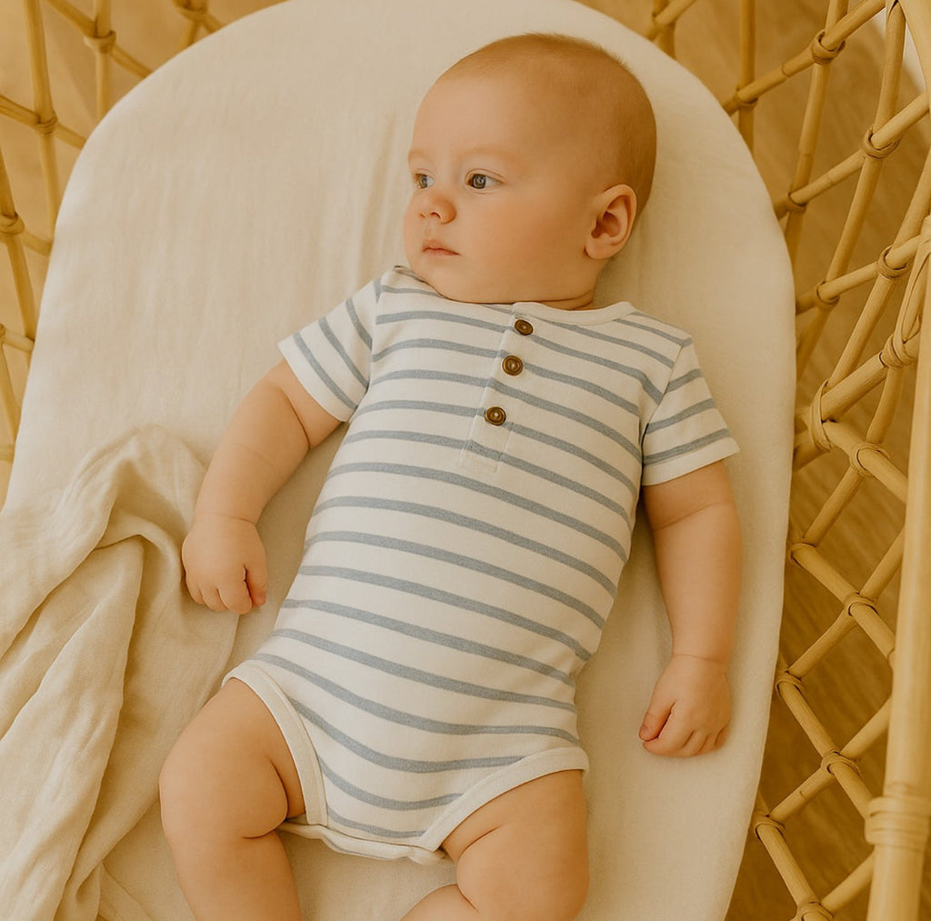 SS25 - Rib Henley Onesie - Blue Stripe