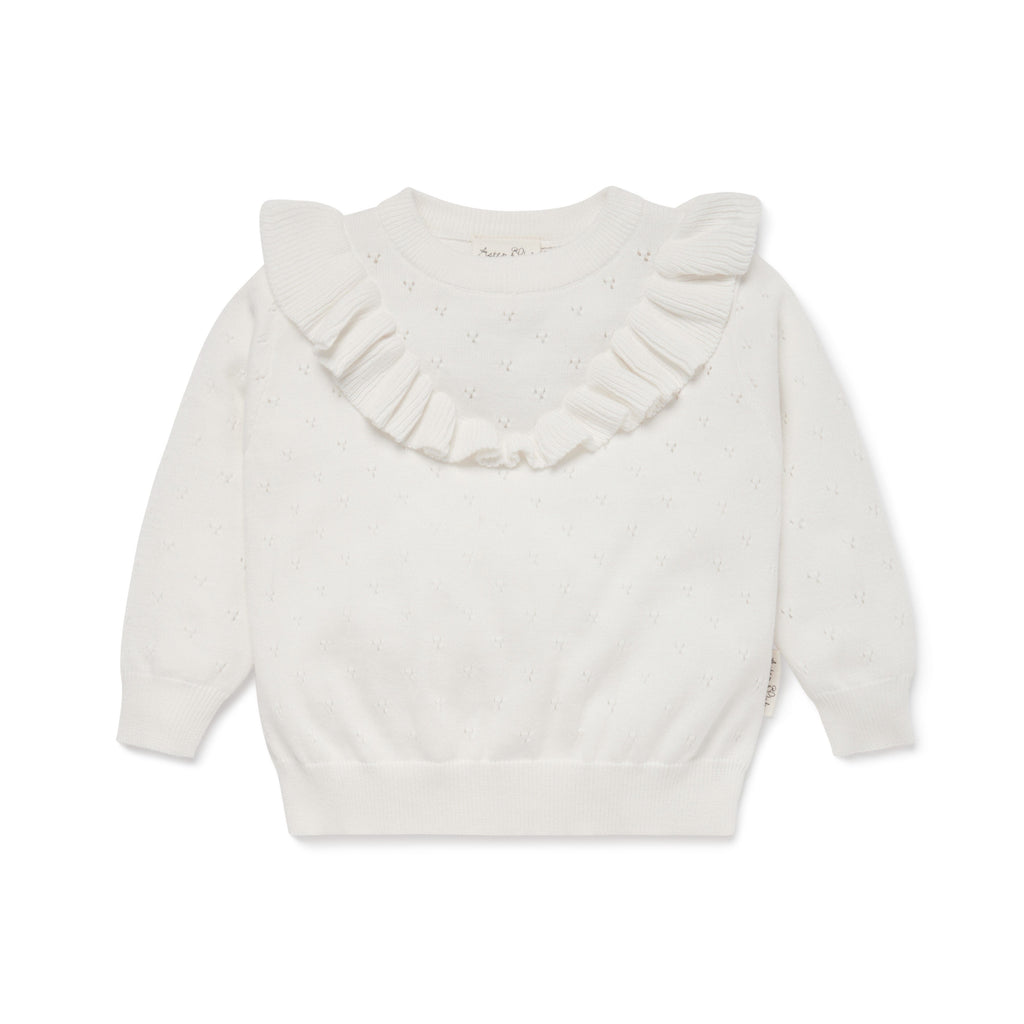 AW24 - Knit Jumper - Pointelle Ivory Ruffle
