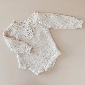 Long Sleeved Knit Romper - Oatmeal Sprinkle