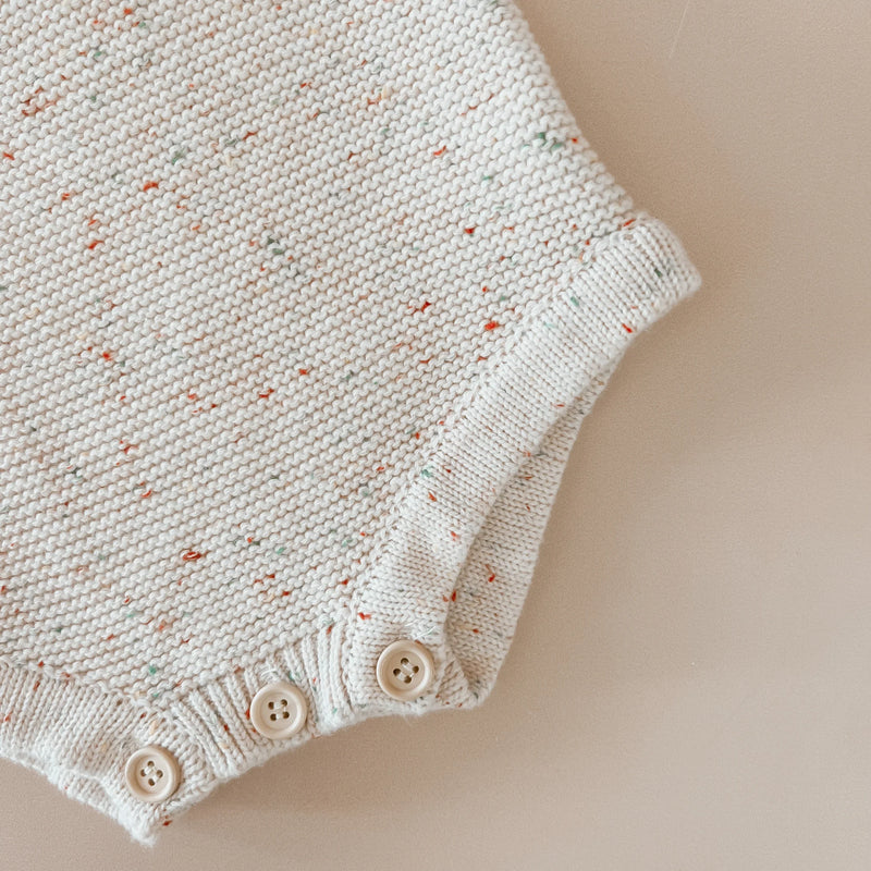 Long Sleeved Knit Romper - Oatmeal Sprinkle