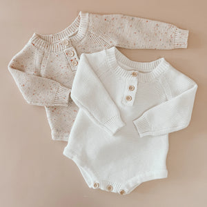 Long Sleeved Knit Romper - Oatmeal Sprinkle