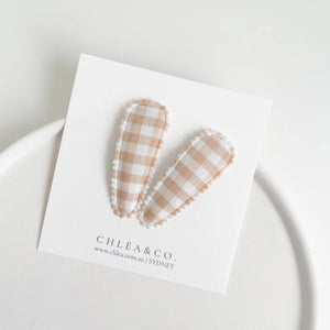 Fabric Snap Clips - Hazelnut Gingham - Set of 2