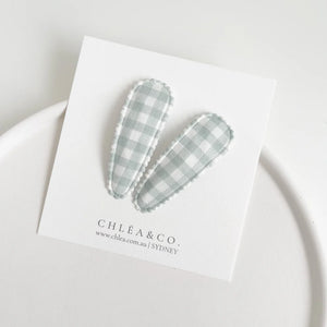 Fabric Snap Clips - Mint Gingham - Set of 2