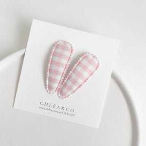 Fabric Snap Clips - Pink Gingham - Set of 2