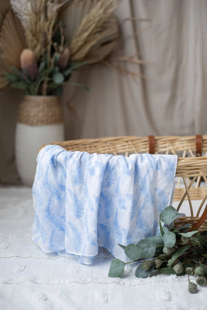 Muslin Wrap - Blue Feathers