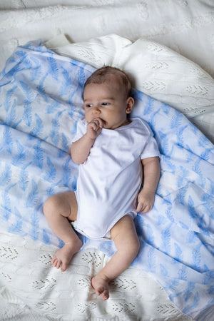 Muslin Wrap - Blue Feathers