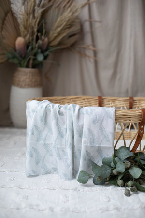 Muslin Wrap - Grey Feathers