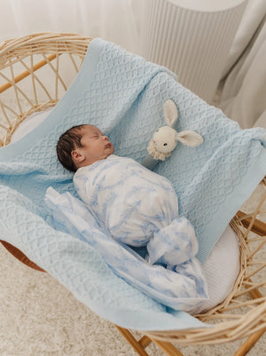 Muslin Wrap & Pram Clips Set - Blue Feathers