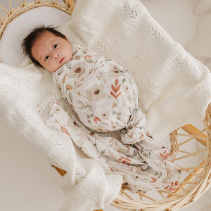 Muslin Wrap & Pram Clips Set - Boho Floral