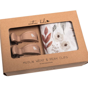 Muslin Wrap & Pram Clips Set - Boho Floral