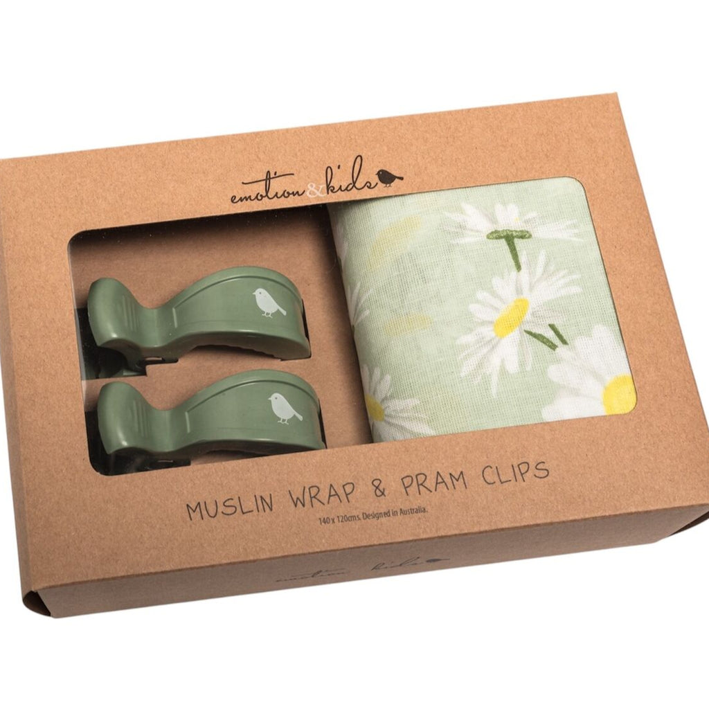 Muslin Wrap & Pram Clips Set - Daisy