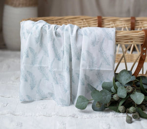 Muslin Wrap & Pram Clips Set - Grey Feathers