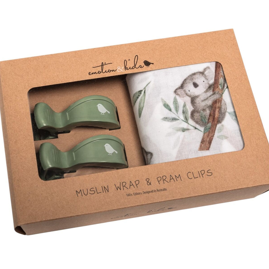 Muslin Wrap & Pram Clips Set - Koala