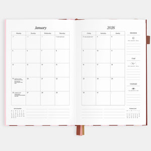 2026 Planner - A5 Vertical - Burgundy Stripe