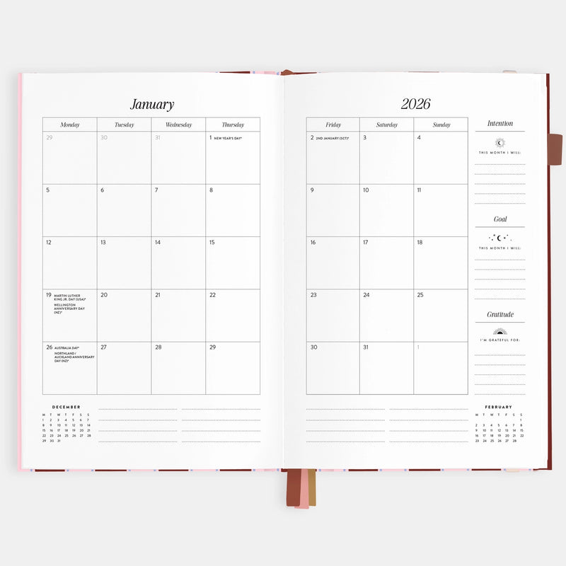 2026 Planner - A5 Vertical - Burgundy Stripe