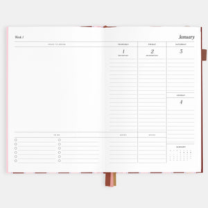 2026 Planner - A5 Vertical - Burgundy Stripe