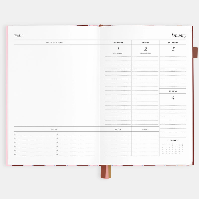2026 Planner - A5 Vertical - Burgundy Stripe