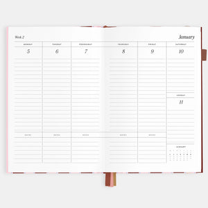2026 Planner - A5 Vertical - Burgundy Stripe