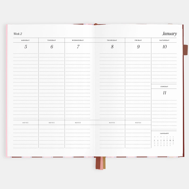 2026 Planner - A5 Vertical - Burgundy Stripe
