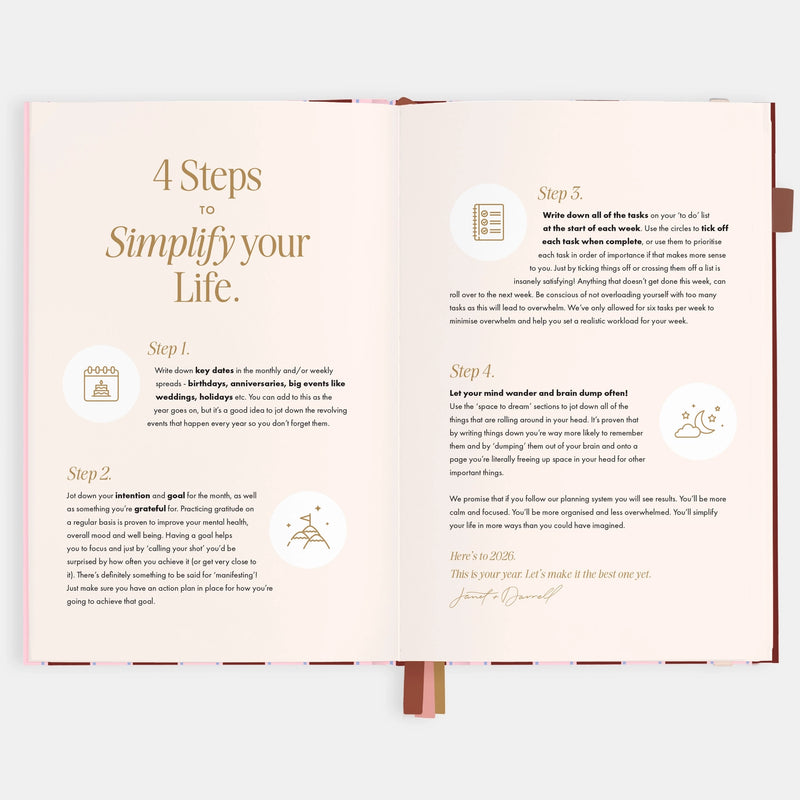 2026 Planner - A5 Vertical - Burgundy Stripe