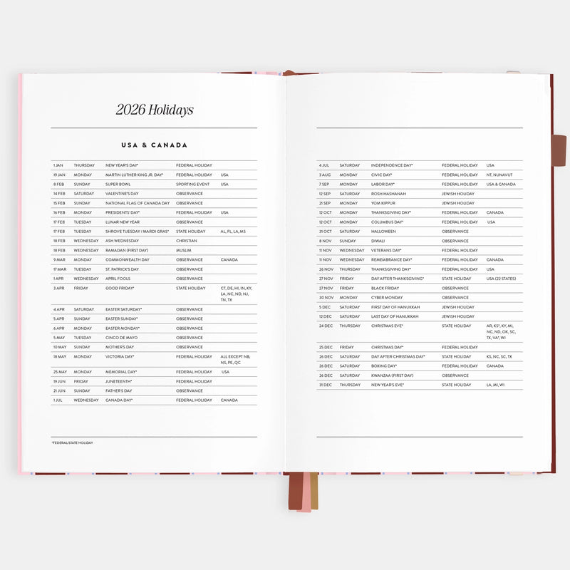 2026 Planner - A5 Vertical - Burgundy Stripe