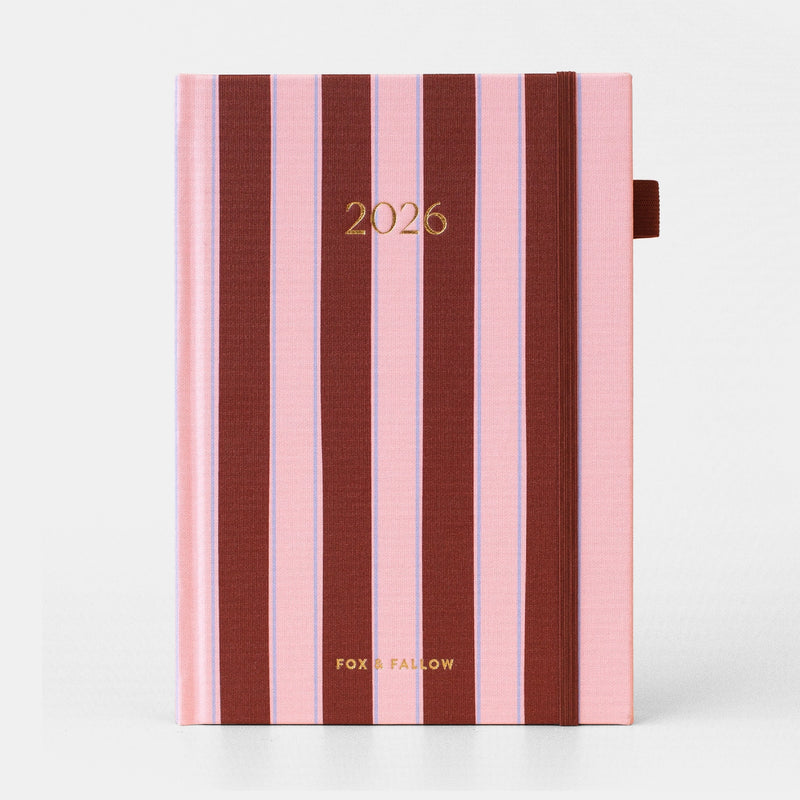 2026 Planner - A5 Vertical - Burgundy Stripe