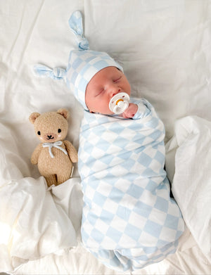 Jersey Swaddle & Beanie Set - Blue Checker