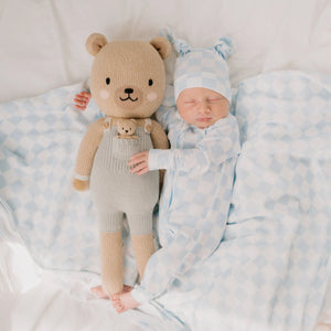Jersey Swaddle & Beanie Set - Blue Checker