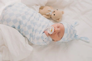 Jersey Swaddle & Beanie Set - Blue Checker