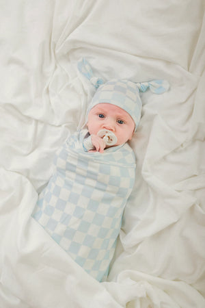 Jersey Swaddle & Beanie Set - Blue Checker