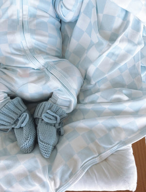 Jersey Swaddle & Beanie Set - Blue Checker