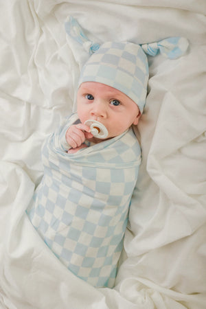 Jersey Swaddle & Beanie Set - Blue Checker