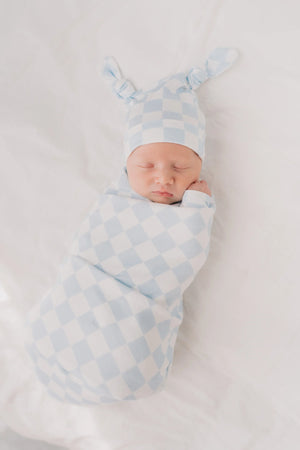 Jersey Swaddle & Beanie Set - Blue Checker