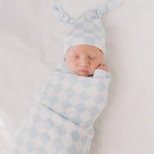 Jersey Swaddle & Beanie Set - Blue Checker