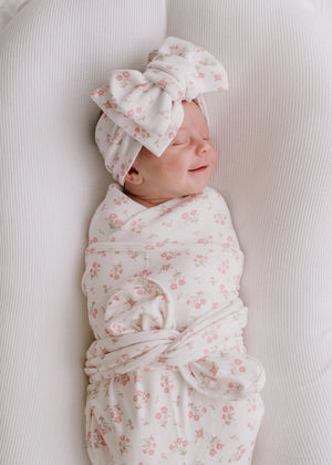 Jersey Swaddle & Topknot Set - Paisley Peony